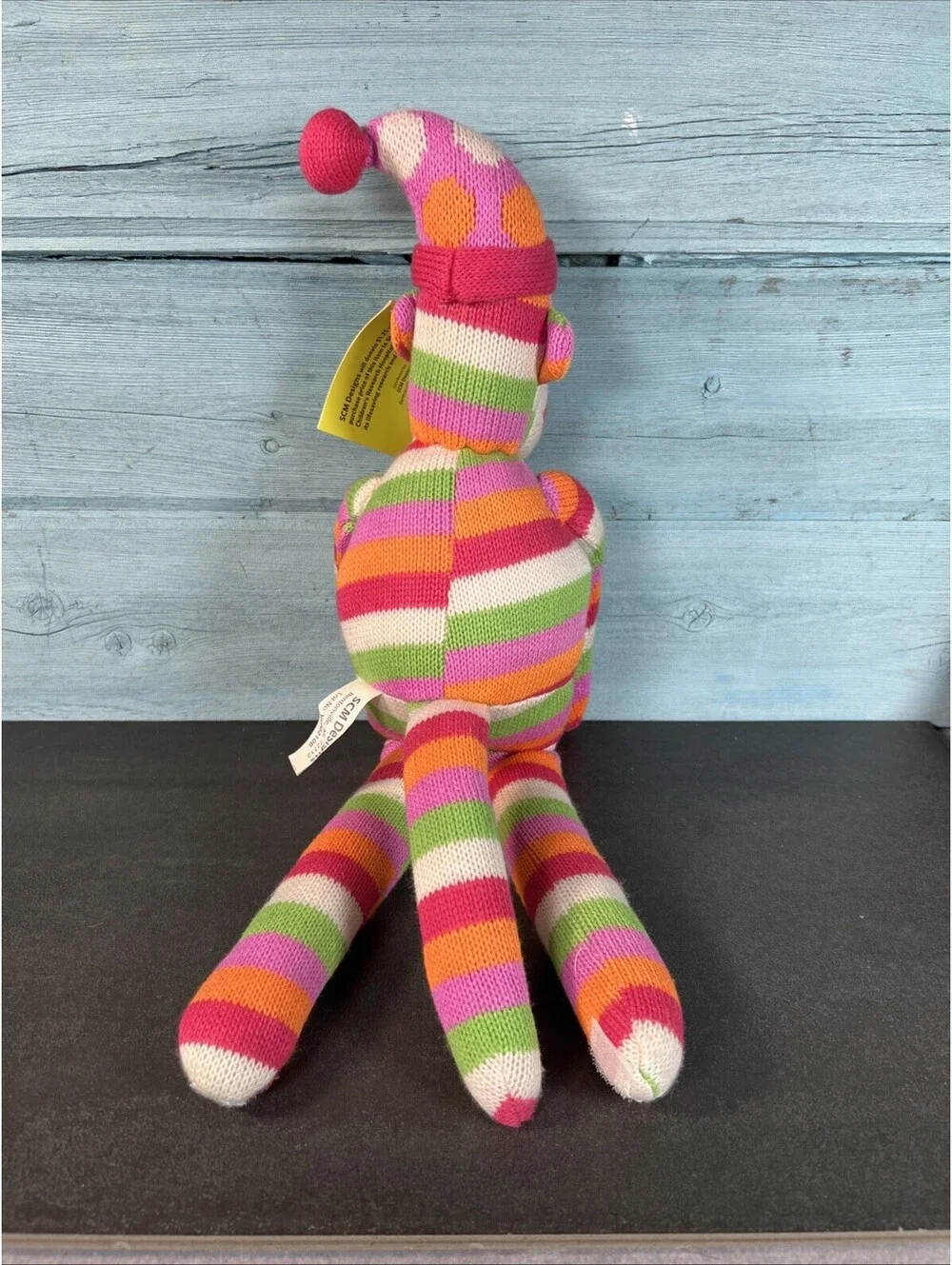 Sock Monkey Knit Pink Orange Green Stripe Clown Hat 20